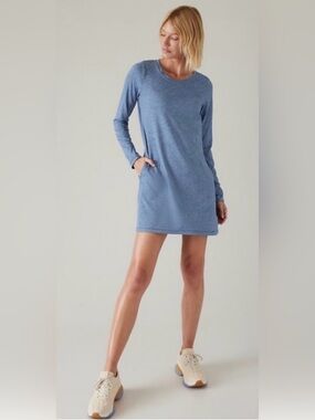 Athleta Heathered Blue Long-Sleeve Mini Dress